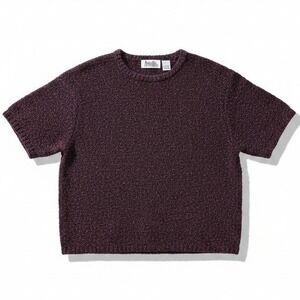 Ashley Hill Burgundy Plum Short Sleeve Knit Sweater, Ramie Blend,‎ Women's Large